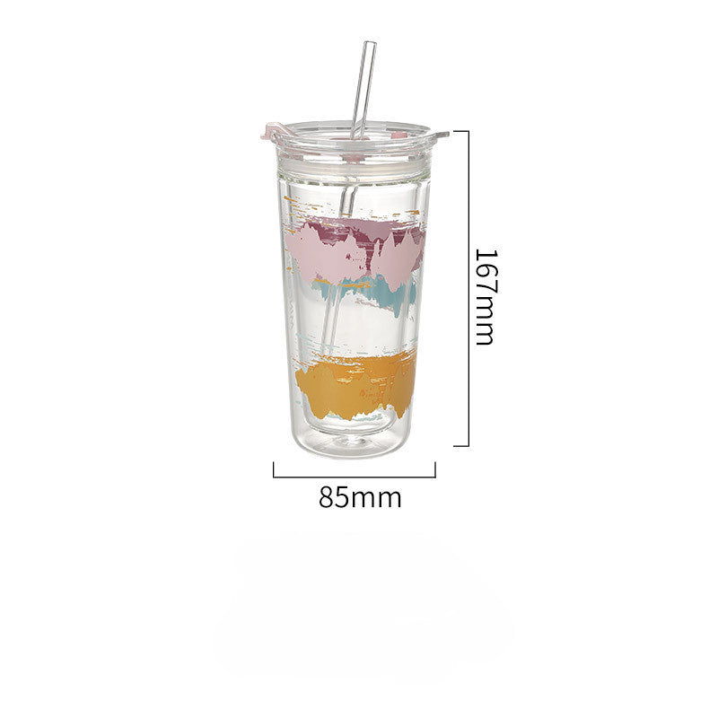 Double Insulation Glass Cup With Lid
