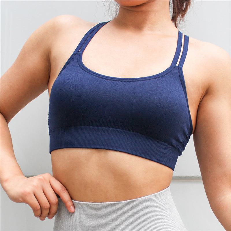 Seamless Hollow Out Double Straps Sport Bra