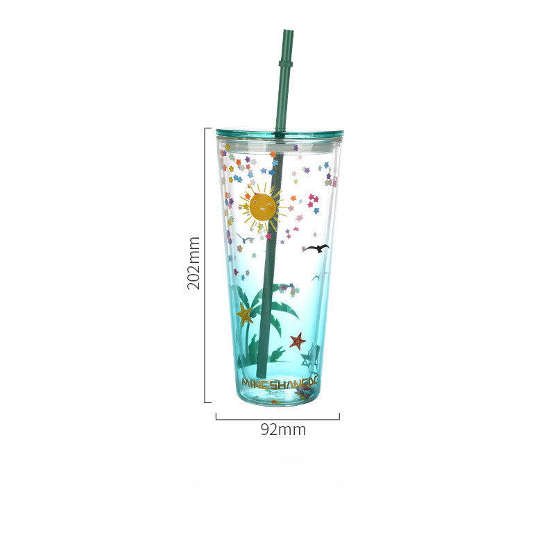 Double Insulation Glass Cup With Lid