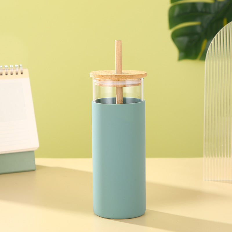 Bamboo Lid Glass High Borosilicate Creative