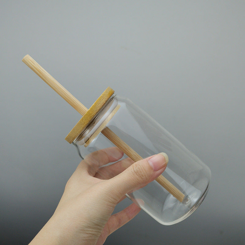 350ml Borosilicate Glass With Bamboo Lid and Straw