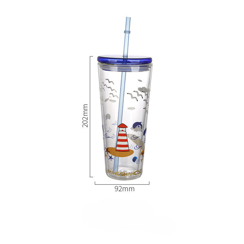 Double Insulation Glass Cup With Lid