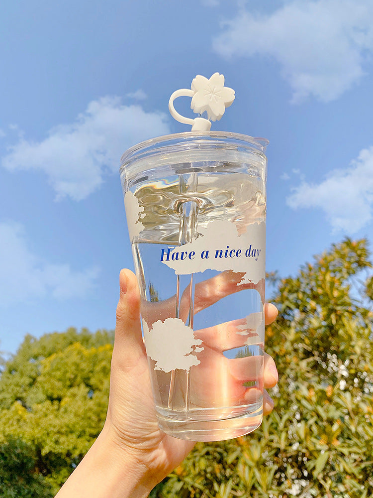 Glass Tumbler with straw